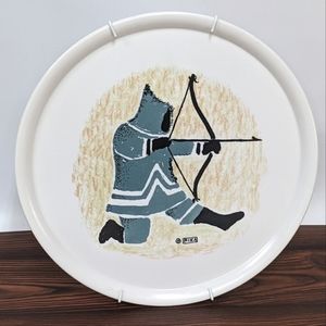 Vintage Ornamin Lucite Decorative Plate with inuit art,  mid century wall decor